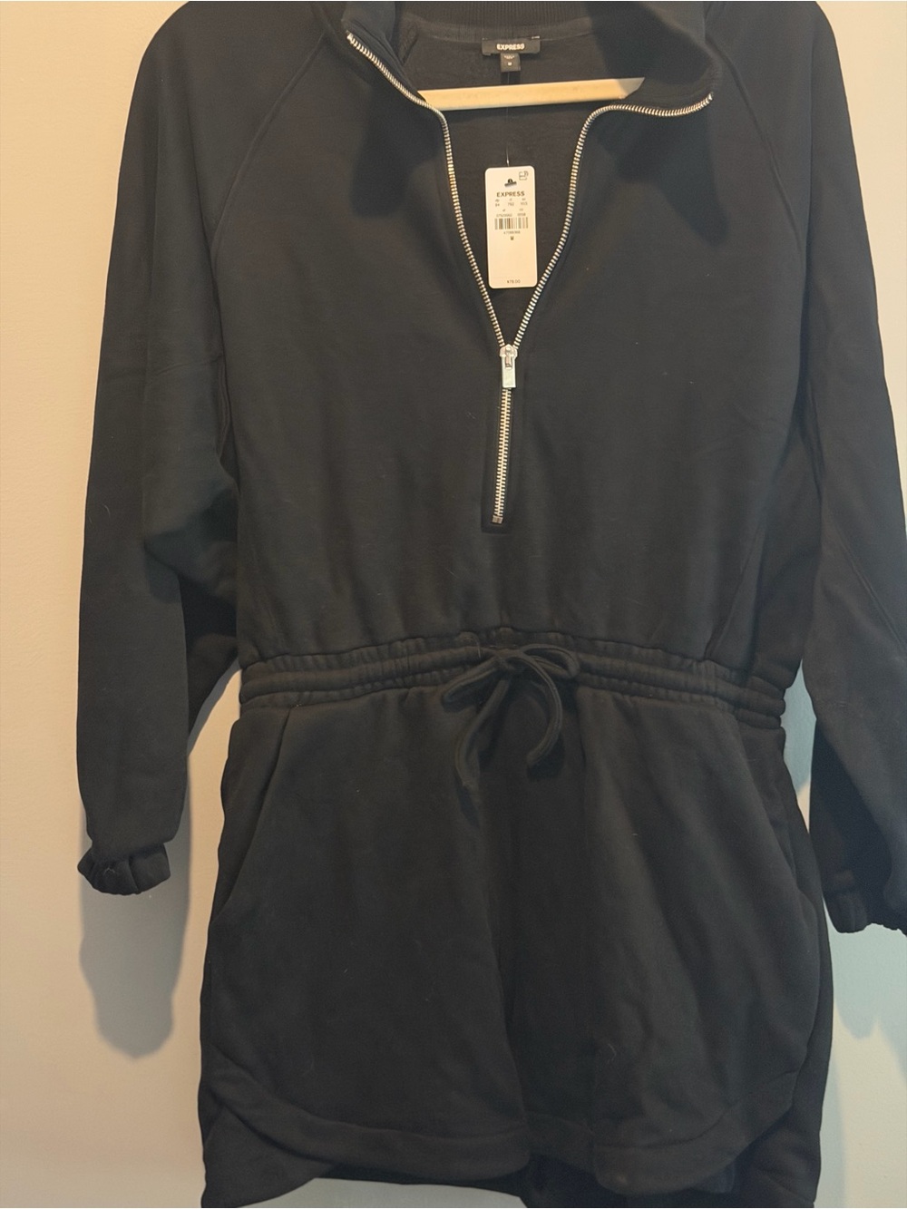 Express Black Half-Zip Drawstring Romper